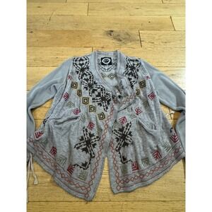 BIYA Johnny Was Women's Embroidered Open Front Cardigan Bohemian Sweater